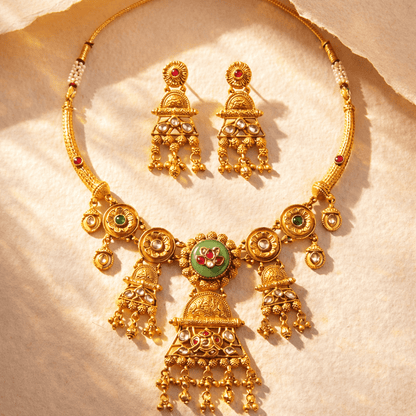 Heritage Temple Gold Bridal Jewelry Set - Riwaaj
