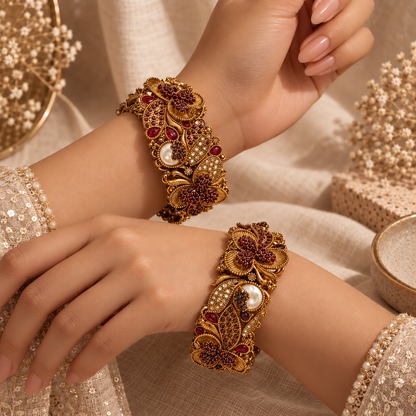 Zehra Floral Filigree Bangles (Pair)