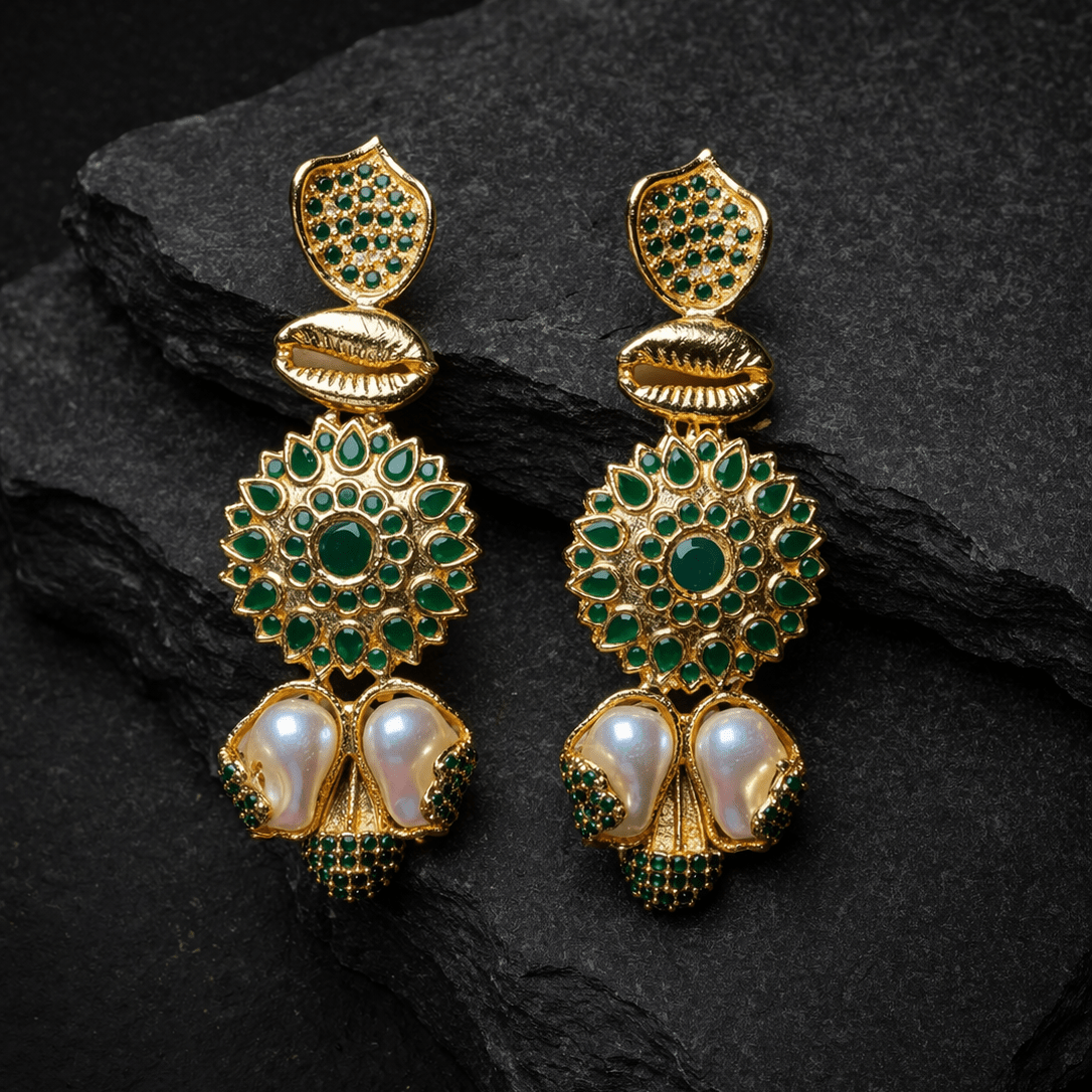 Sahiba Mandala Drop Earrings – 22K Gold Kundan with Pearl Drops - Riwaaj