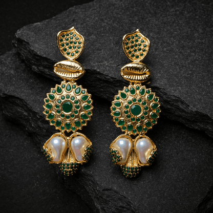 Sahiba Mandala Drop Earrings – 22K Gold Kundan with Pearl Drops - Riwaaj