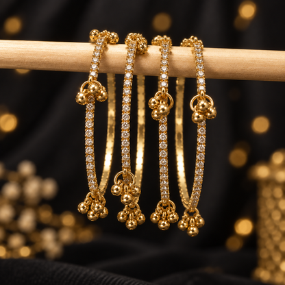 Kashmiri Ghungroo Stones Bangle Set – 22K Gold Plated | Set of 4|