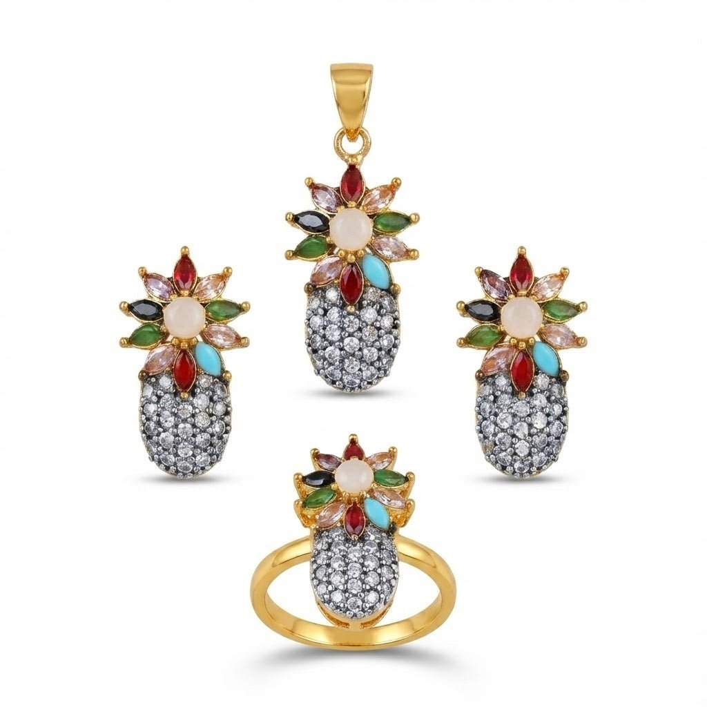 Pineapple Zirconia Locket Set - Riwaaj