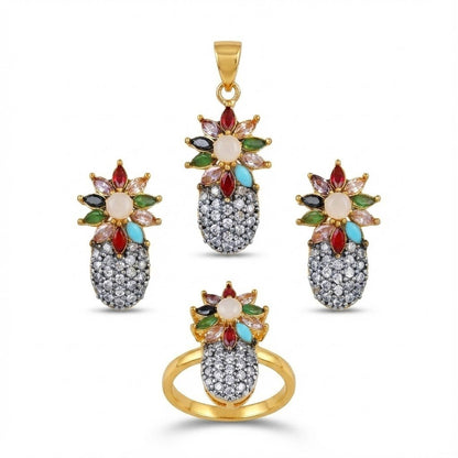 Pineapple Zirconia Locket Set - Riwaaj