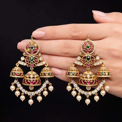 Opulent 'Heirloom' Ruby Cluster Chandelier Jhumkas