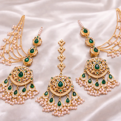 22K Gold Handmade Maang Tikka & Earring Set | Ethnic Jewellery