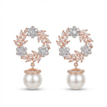 Rose Gold Floral Blossom Drop Earrings - Riwaaj