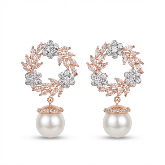 Rose Gold Floral Blossom Drop Earrings