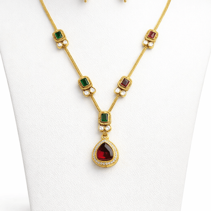 Modern Teardrop Pendant Necklace Set - Contemporary Gold Plated Jewelry - Riwaaj