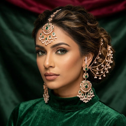 22K Gold Handmade Maang Tikka & Earring Set | Ethnic Jewellery