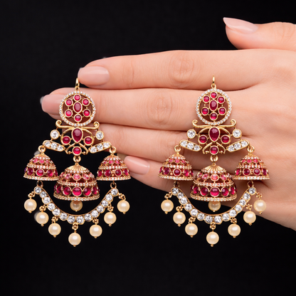 Opulent 'Heirloom' Ruby Cluster Chandelier Jhumkas