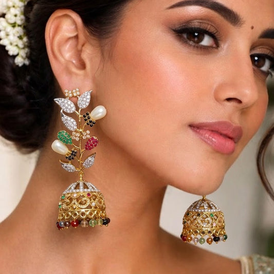 22K Gold Zirconia Statement Stud Earrings | Handmade Ethnic Bridal Jewellery