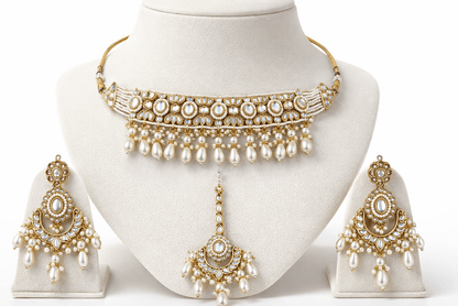 Radiant Mirror - Work Kundan Jewelry Set - 4 Piece Gold Plated - Riwaaj