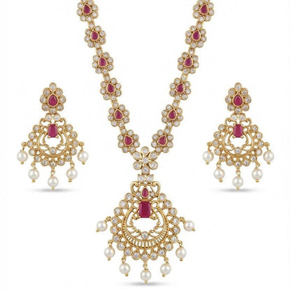 Star & Moon Floral Link Necklace Set - Gold Plated - Riwaaj