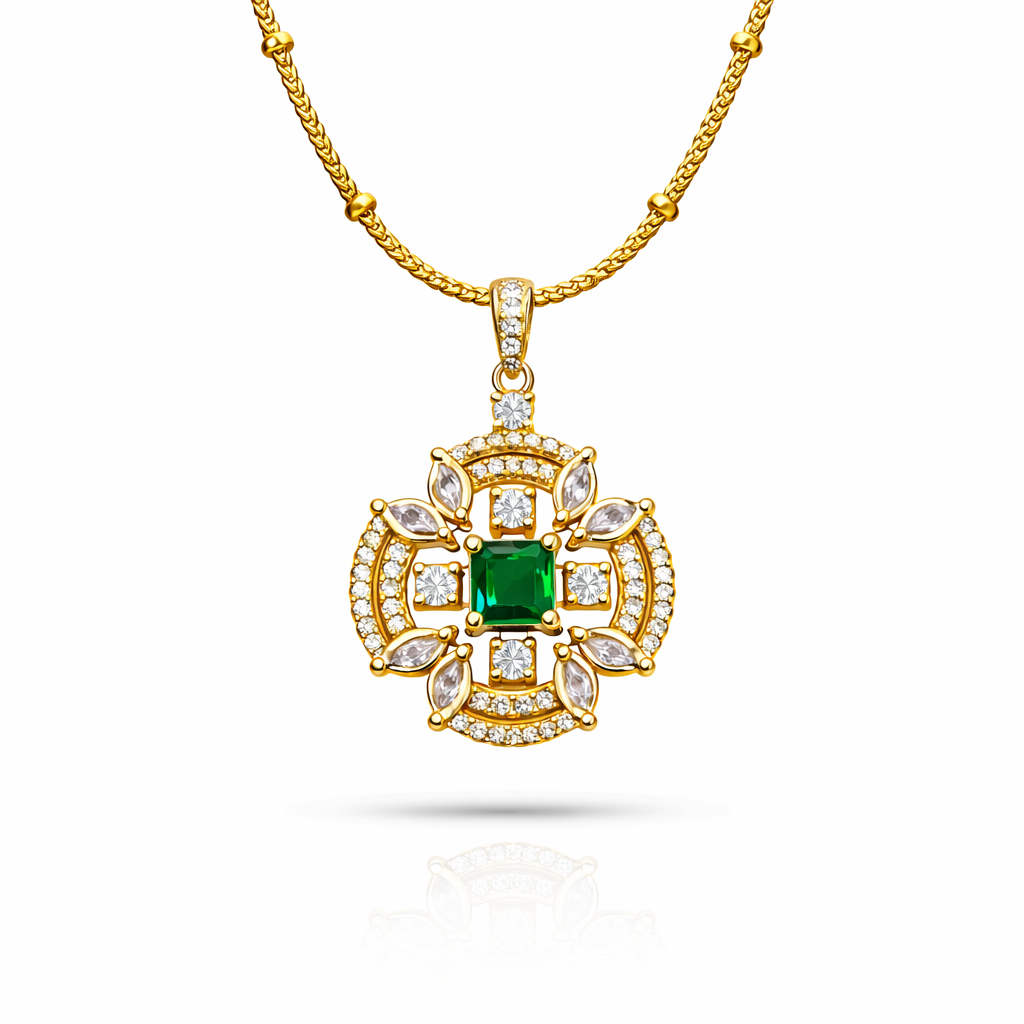 Royal Crown Halo Pendant - 22k Gold Plated with CZ Stones & Chain