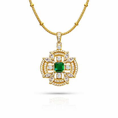 Royal Crown Halo Pendant - 22k Gold Plated with CZ Stones & Chain