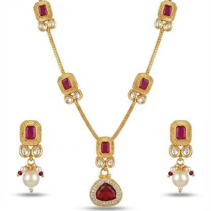 Modern Teardrop Pendant Necklace Set - Contemporary Gold Plated Jewelry - Riwaaj