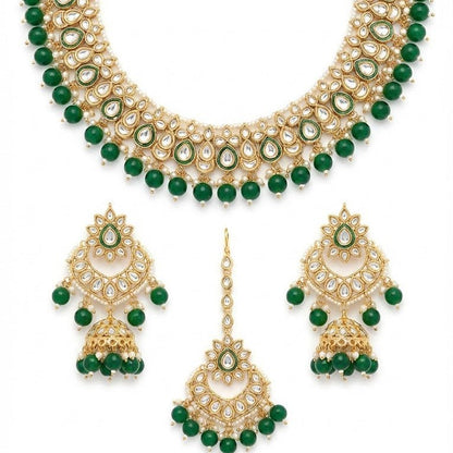 Moonlight Mirror - Work Kundan Set with Chandbali Earrings - 3 Piece Gold Plated - Riwaaj