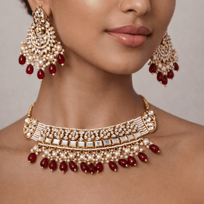 Mehtab Mirror - Work Kundan Jewelry Set - 4 Piece Gold Plated - Riwaaj