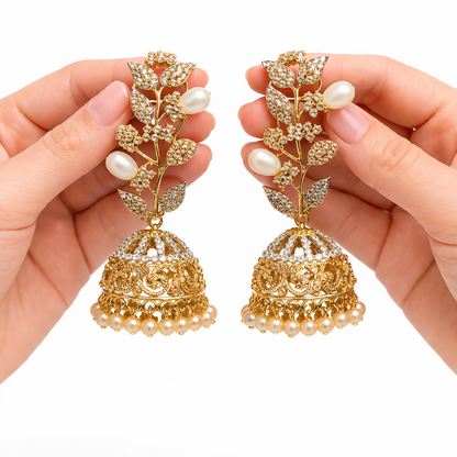 22K Gold Zirconia Statement Stud Earrings | Handmade Ethnic Bridal Jewellery