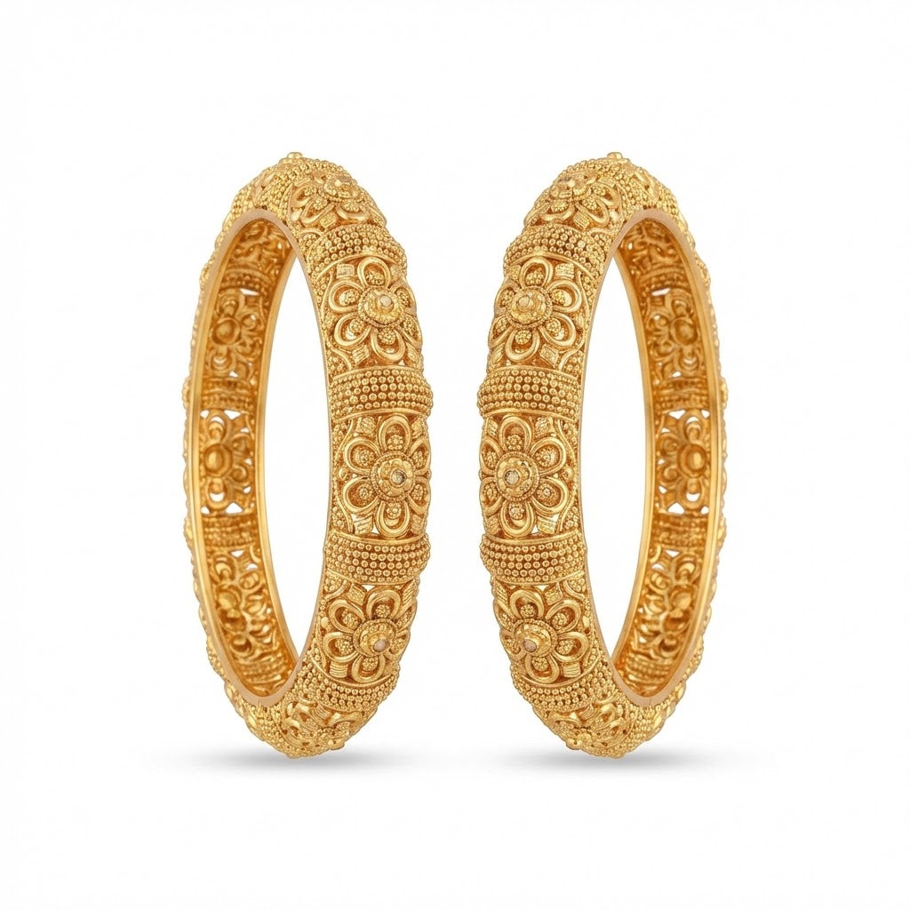 Gold Plated Semi-Precious Stone Openable Bangle Set - 2 Piece