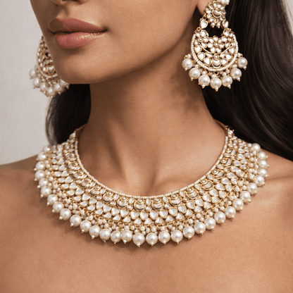 Luxury Kundan Jewelry Set - Necklace, Earrings & Teeka - Riwaaj