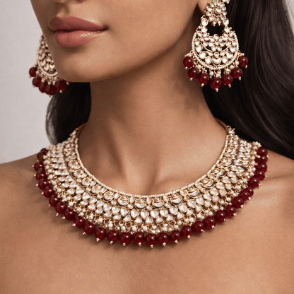 Luxury Kundan Jewelry Set - Necklace, Earrings & Teeka - Riwaaj