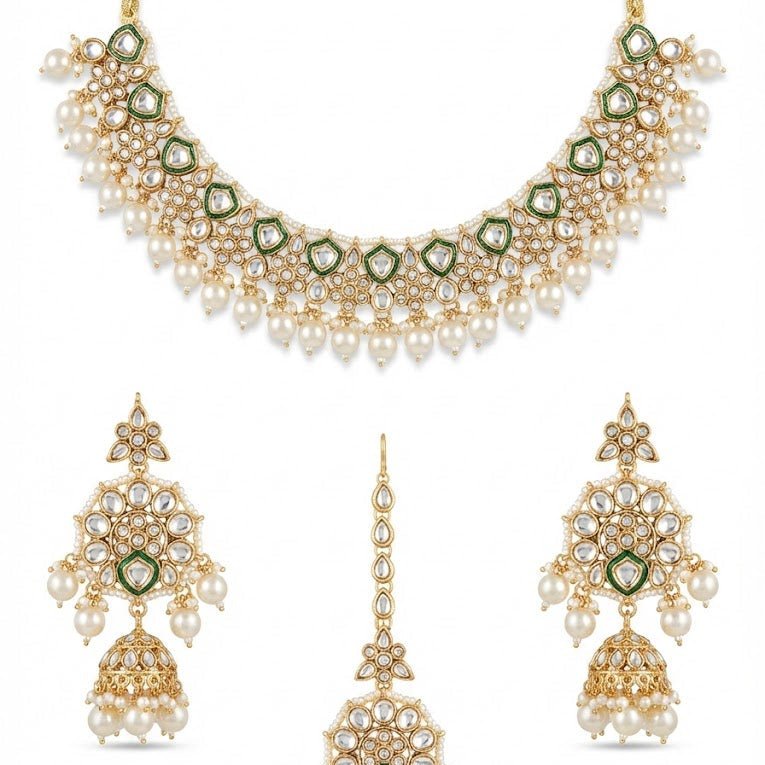 Afreen Mirror - Work Kundan Jewelry Set - 4 Piece Gold Plated - Riwaaj