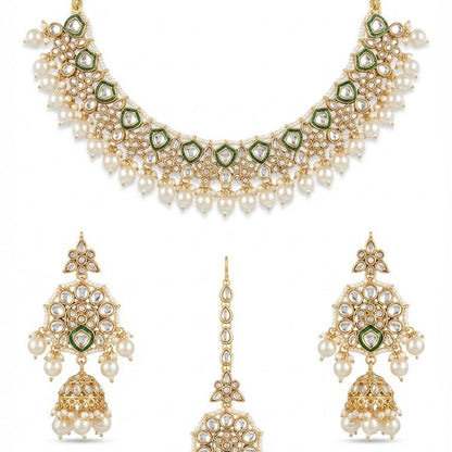 Afreen Mirror - Work Kundan Jewelry Set - 4 Piece Gold Plated - Riwaaj