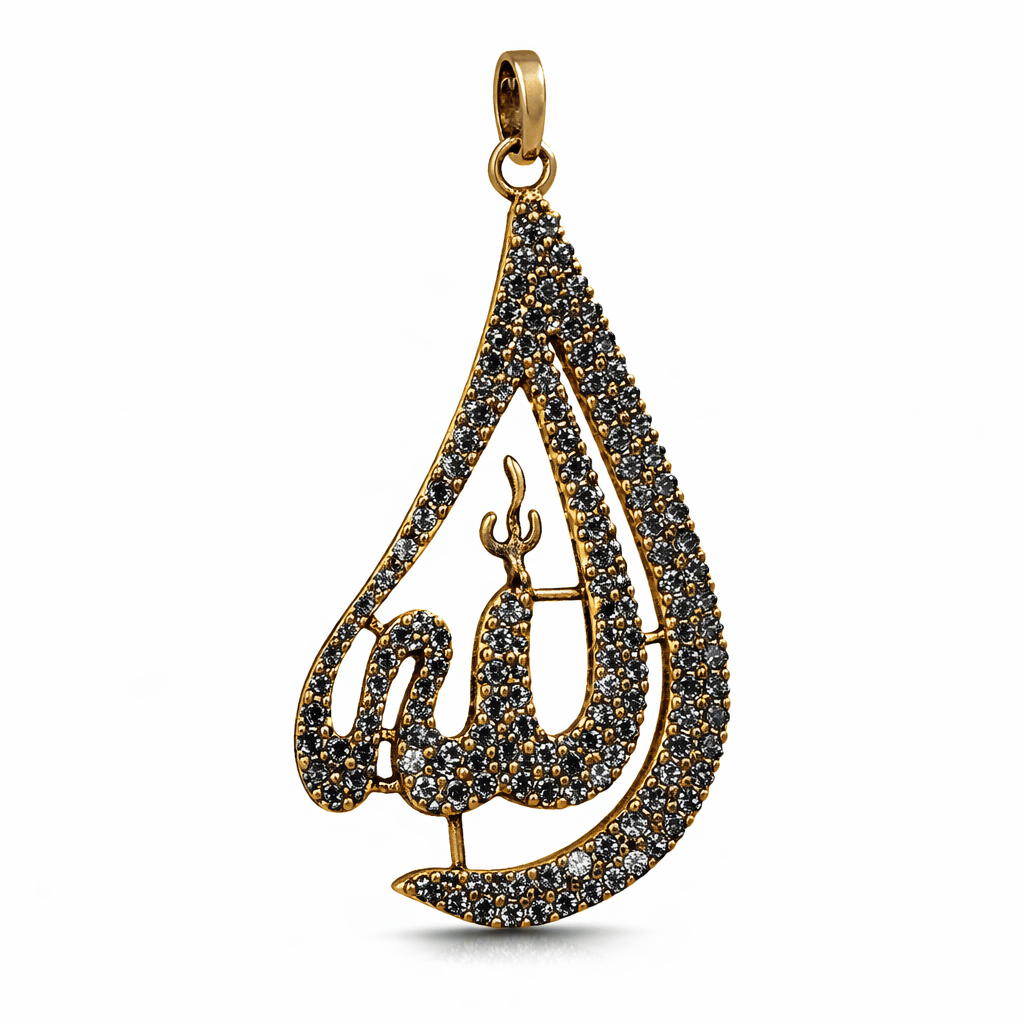 Allah Name Pendant - Arabic Calligraphy with Zircon Stones - Riwaaj