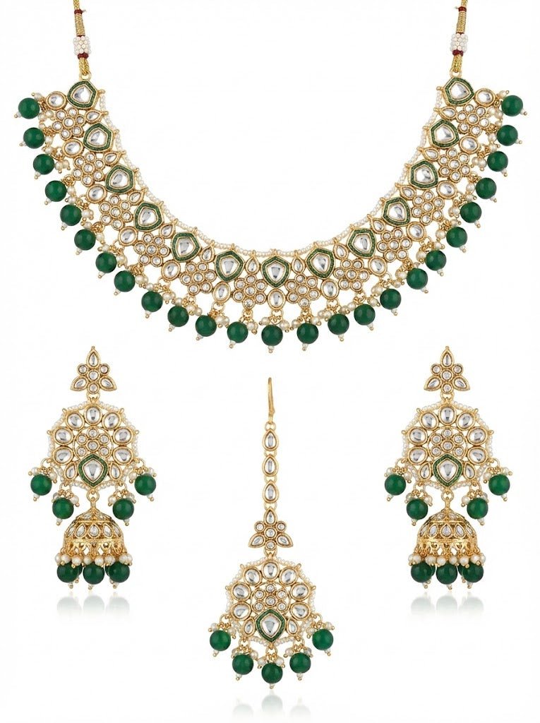 Afreen Mirror - Work Kundan Jewelry Set - 4 Piece Gold Plated - Riwaaj