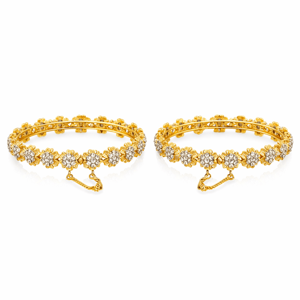 22K Gold Plated Zirconia Bangle | Adjustable Cuff Bracelet - Riwaaj