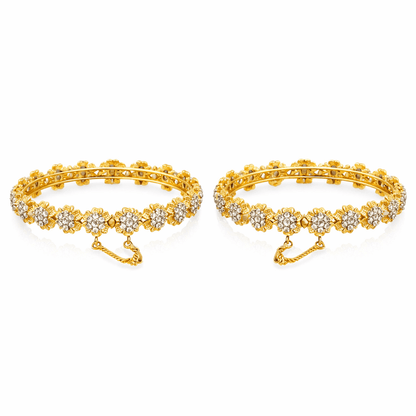 22K Gold Plated Zirconia Bangle | Adjustable Cuff Bracelet - Riwaaj