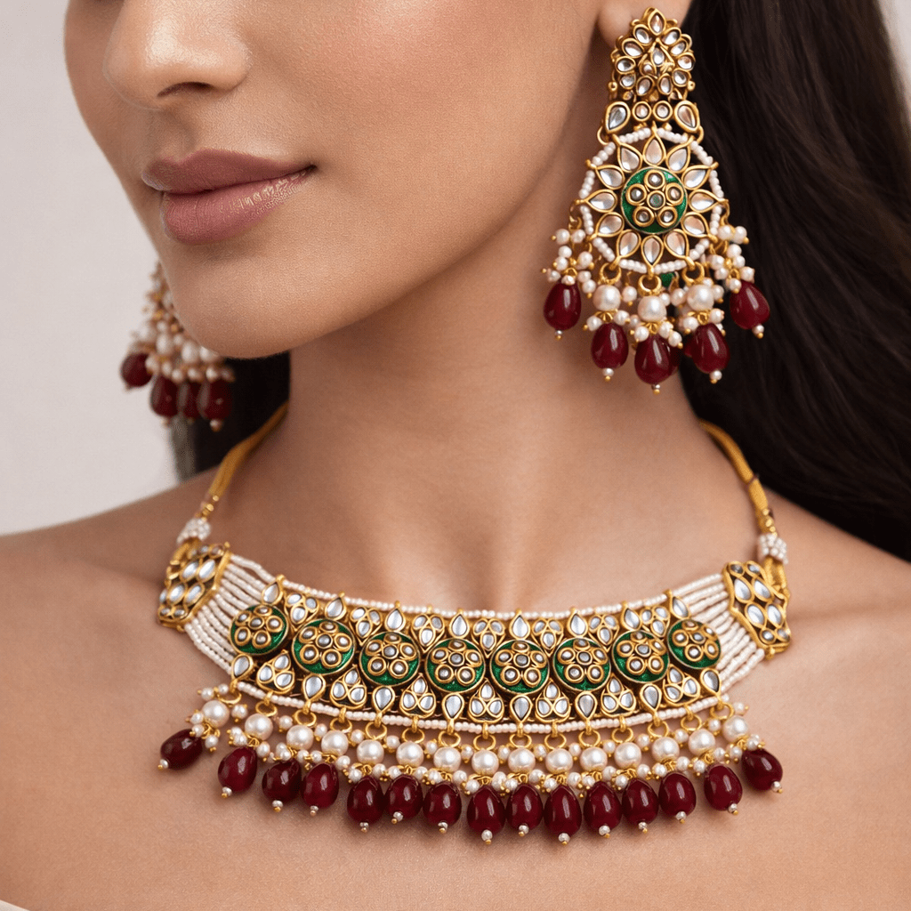 Riwayat Mirror - Work Kundan Jewelry Set - 4 Piece Gold Plated - Riwaaj
