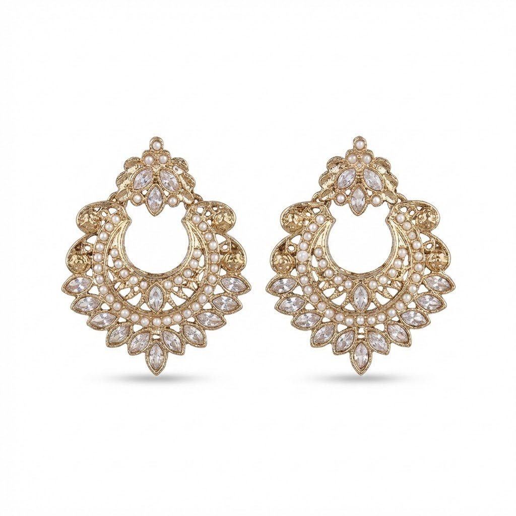 Gold Crescent Moon Drop Earrings - Riwaaj