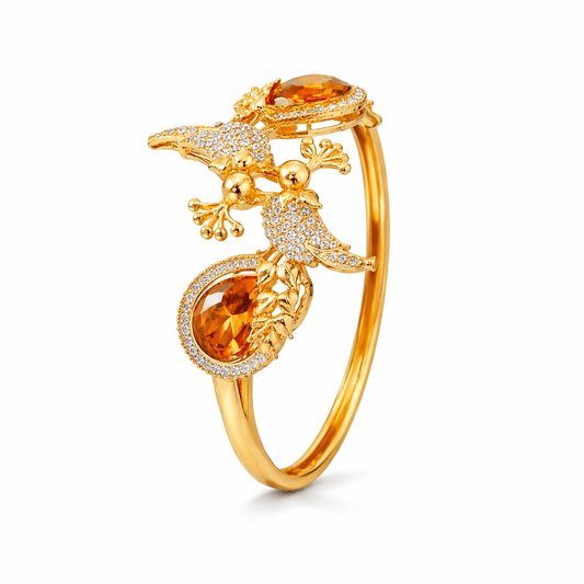 Scarlet Bird Cuff Bangle - Gold Plated Openable Design - Riwaaj