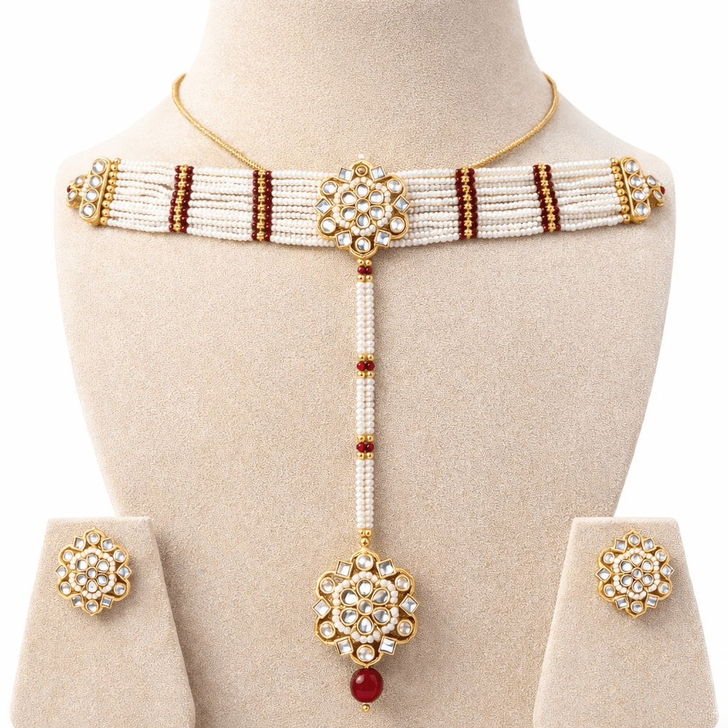 Layered Pearl Choker Set - Gold Plated Kundan Jewelry - Riwaaj