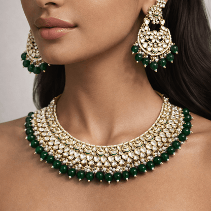 Luxury Kundan Jewelry Set - Necklace, Earrings & Teeka - Riwaaj