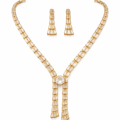 Crystal Baguette Fringe Jewelry Set - Contemporary Gold or Silver Plated - Riwaaj