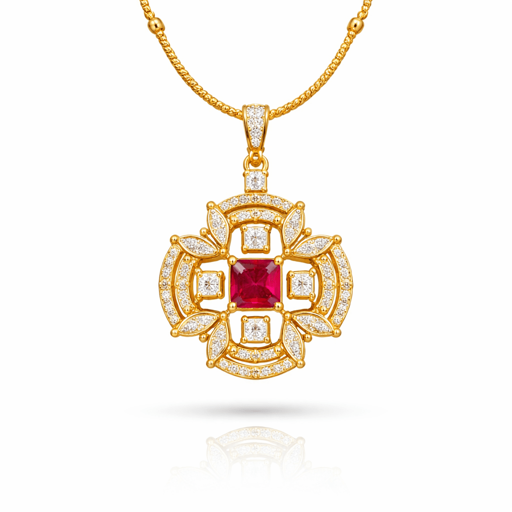 Royal Crown Halo Pendant - 22k Gold Plated with CZ Stones & Chain - Riwaaj
