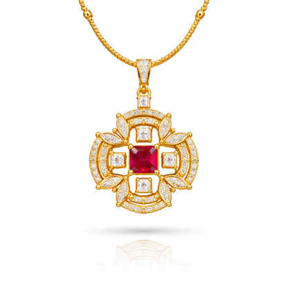 Royal Crown Halo Pendant - 22k Gold Plated with CZ Stones & Chain