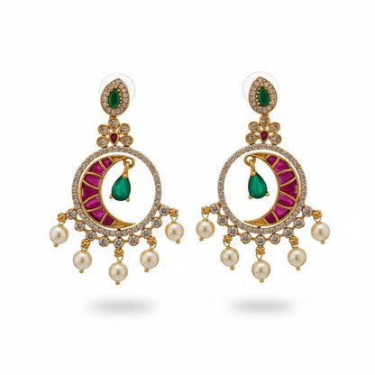 Emerald Green Crescent Moon Drop Earrings - Riwaaj