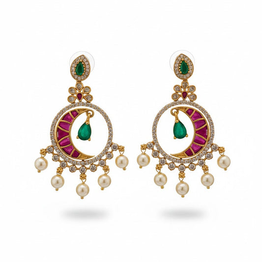 Emerald Green Crescent Moon Drop Earrings