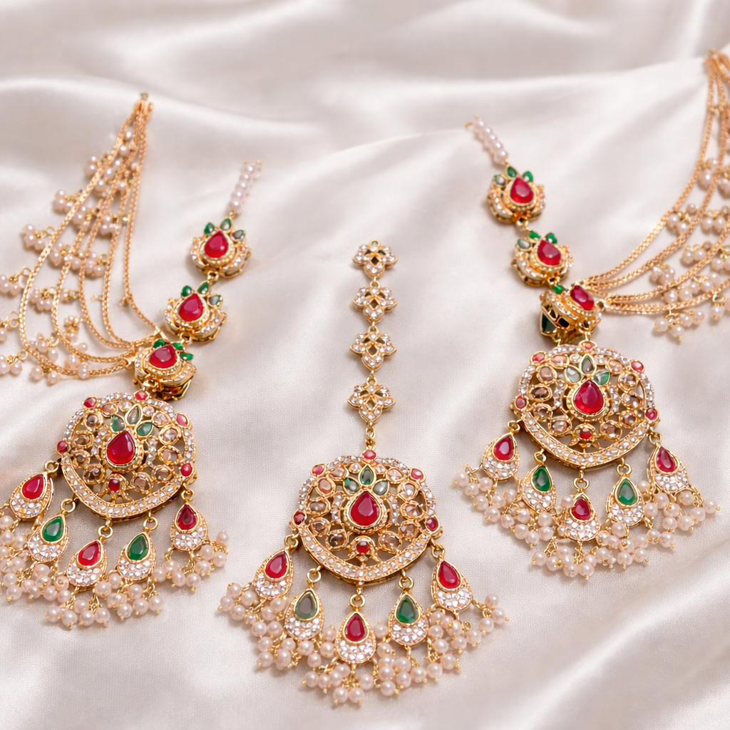22K Gold Handmade Maang Tikka & Earring Set | Ethnic Jewellery