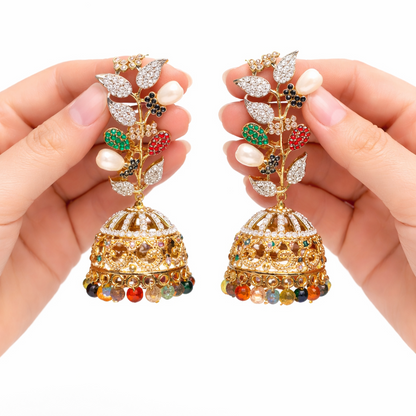22K Gold Zirconia Statement Stud Earrings | Handmade Ethnic Bridal Jewellery
