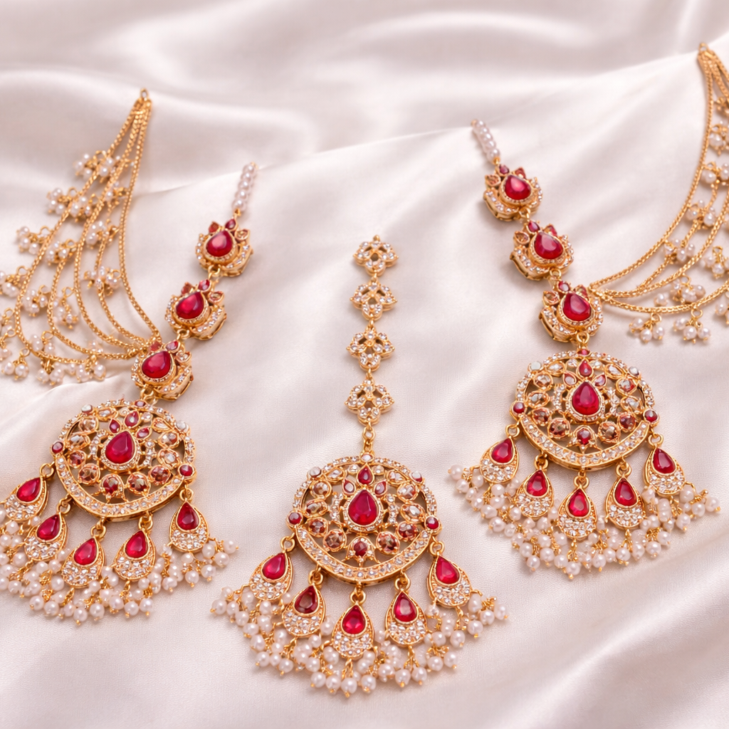 22K Gold Handmade Maang Tikka & Earring Set | Ethnic Jewellery