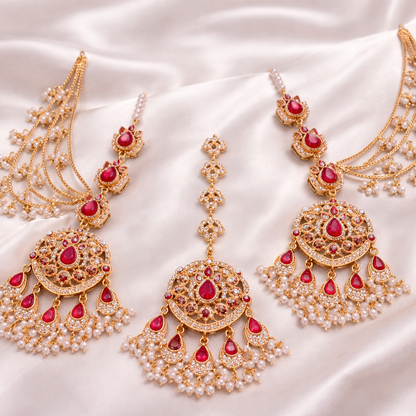22K Gold Handmade Maang Tikka & Earring Set | Ethnic Jewellery