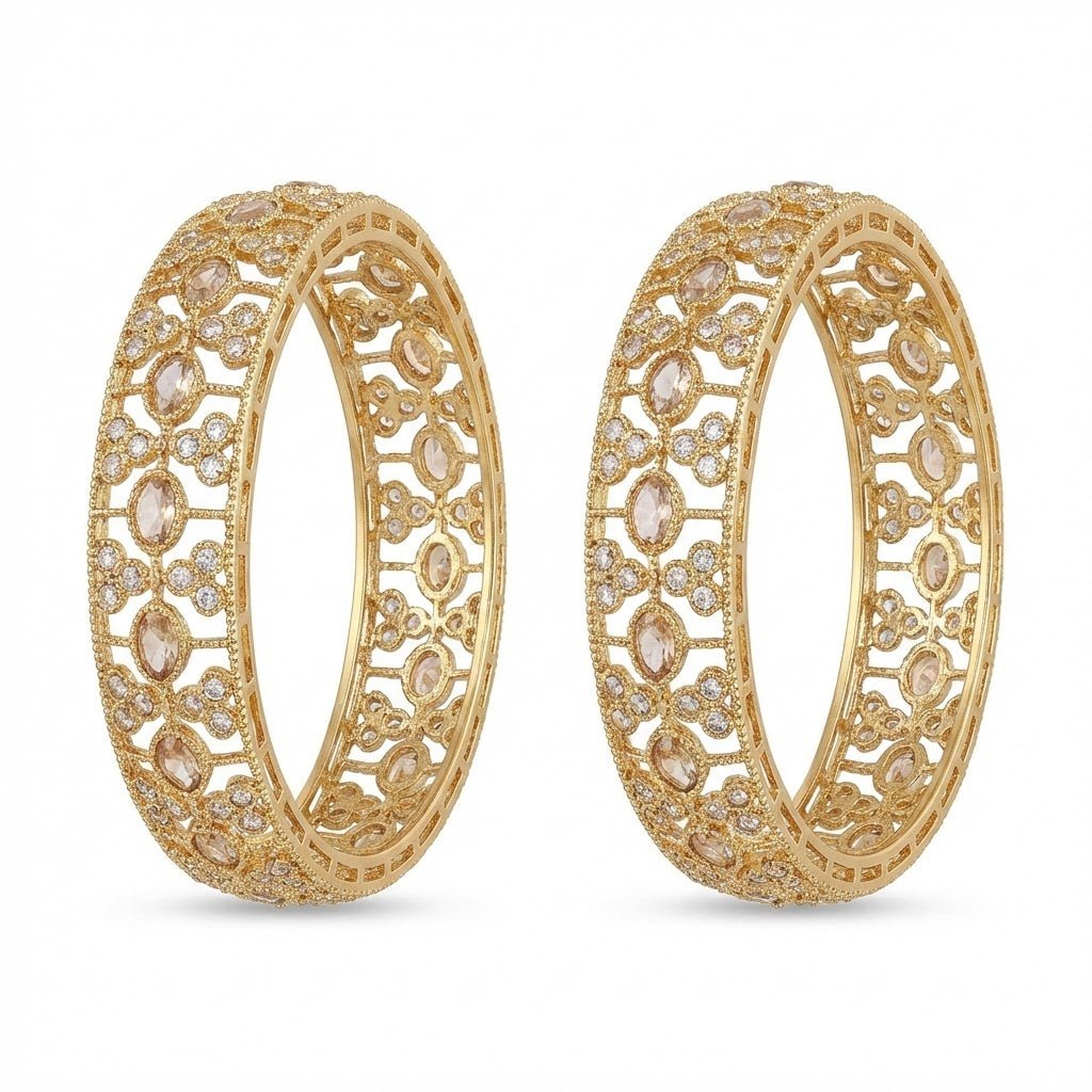 Antique Gold Lattice Bangle Set - 2 Piece Vintage Style - Riwaaj