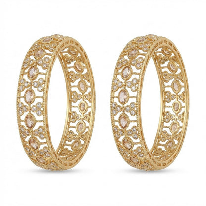 Antique Gold Lattice Bangle Set - 2 Piece Vintage Style - Riwaaj