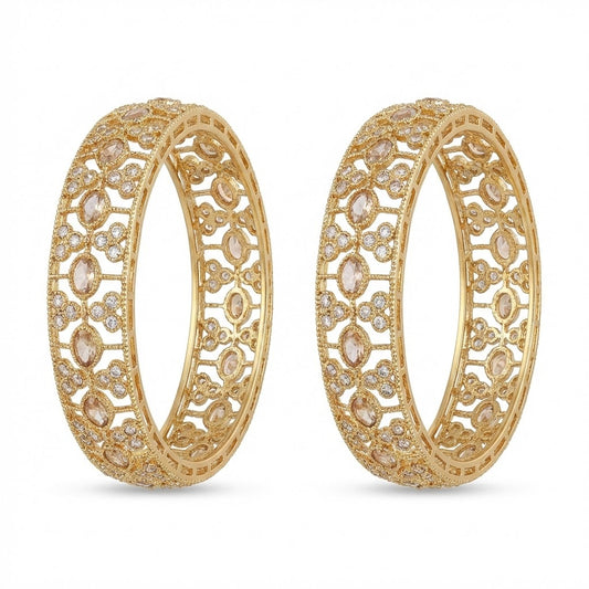 Antique Gold Lattice Bangle Set - 2 Piece Vintage Style