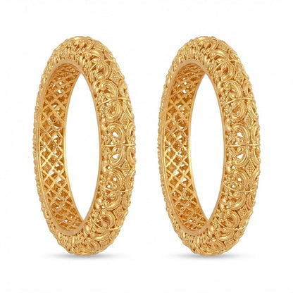 Gold Plated Hand - Carved Openable Bangle Set - 2 Piece - Riwaaj